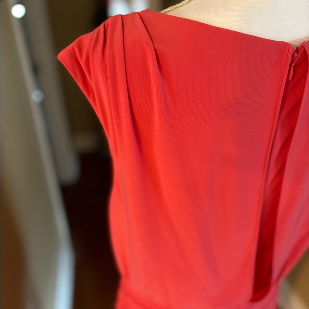 Adrianna Papell Vibrant Coral Midi Dress - Picture 6 of 9